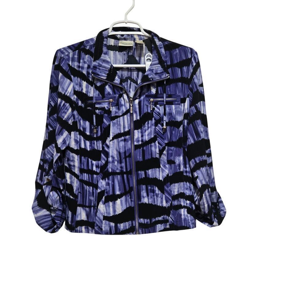 Chico’s Zenergy Purple Animal Print Zip Jacket Size 0